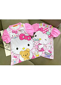 Đầm váy suông tay phồng mùa hè cho bé gái hình Hello kitty Doremon Pony Mickey size 12-30kg chất cotton mềm mát