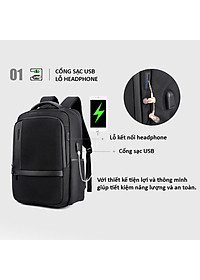 Balo du lịch Arctic Hunter chất liệu Oxford chống nước, có cổng USB - B00120