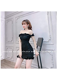 Đầm body trễ vai nhún thân kèm mút