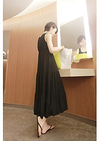 Đầm bầu thun dài co giãn 4 chiều thoải mái nhiều màu db16 - đen - freesize