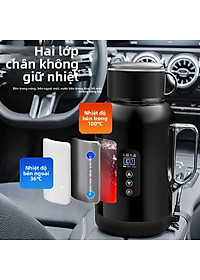 Bình Đun Nước Xe Hơi Giữ Nhiệt Dung Tích Lớn 1500ML 200W SUS304 Chế Độ Nguồn Kép 12V-24V Kèm Bộ Adapter 220V Dùng Trong Gia Đình Và Cho Xe Tải Xe Khách Đường Dài