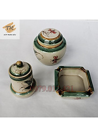 Bộ ấm chén Bát Tràng men bóng vẽ Chuồn khoai đủ phụ kiện