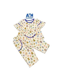 Bộ quần áo dài tay ngắn bé gái họa tiết Bé Gấu Hoa Tím xô muslin - AICDBGCB3EO2 - AIN Closet