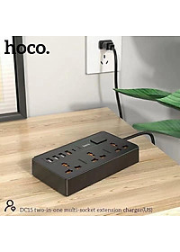 Ổ Cắm Điện Đa Năng 8IN1 ( 3 Chạc-4 Cổng usB-1TyPe C)- Bộ Cổng Chia Sạc Nhanh 18W Hoco DC15- Hàng Chính Hãng