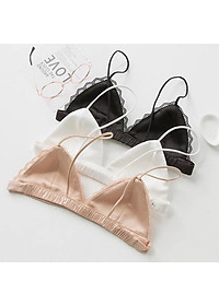 Áo Lót Bralette Vải Satin Dây Mảnh Không Gọng Viền Ren B066