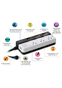 Ổ cắm Panasonic WCHG28334 3500W 3 ổ cắm 3 công tắc dây dài 3M (tặng phích chuyển MPE AD1) - Hàng chính hãng