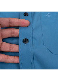 Áo Sơ Mi Nam Công Sở Trung Niên Thương Hiệu Anton Xanh Than Có Túi Ngắn Tay Trơn Vải Cotton - XSN13