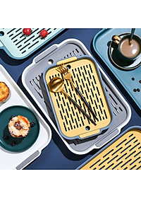 Khay Nhựa Úp Ly, Cốc, Chén Ecco Hình Chữ Nhật Cao Cấp Có Khay Hứng Nước Thông Minh Giao Màu Ngẫu Nhiên