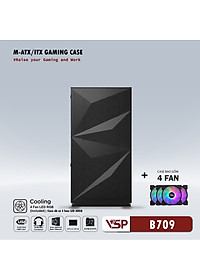 Vỏ máy tính Case VSP B709 [ĐEN] sẵn 4 Fan LED ~ Gaming kính cường lực (M-ATX/ITX) - Hàng chính hãng TECH VISION phân phối