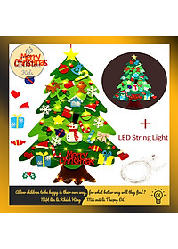 Cây Thông Noel Treo Tường - Tặng Kèm Đèn LED || 32 Chi Tiết Trang Trí || 2 Tán Lá, Vải Nỉ - (100 x 70 cm)