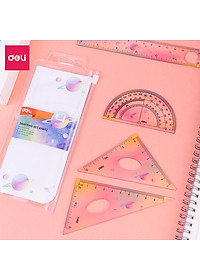 Bộ 4 Dụng Cụ Eke Thước Kẻ Thước Đo Góc Đo Độ Học Sinh Ombre Màu Thời Thượng Deli - Eke Tam Giác Vuông Đồ Dùng Toán Học Dụng Cụ Hình Học - EH652