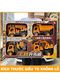 Bộ xe công trình đồ chơi cho bé mô hình xe ô tô cần cẩu máy xúc múc xe ben cở cát xe bồn trộn bê tông đồ chơi