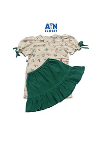 Áo dài váy bé gái họa tiết Hoa đỗ quyên xanh thô trà bông - AICDBG1KMMOT - AIN Closet