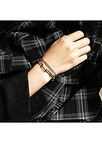 Lắc tay vòng đeo tay unisex thép không đen 2 lớp xích