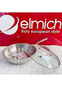 Chảo Inox 304 Cao Cấp 3 Lớp Đáy Liền Elmich Trimax kèm vung kính - Hàng chính hãng