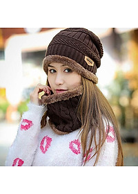 Mũ len kèm khăn choàng cổ giữ ấm thời trang mùa đông cho nam nữ