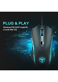 Chuột chơi game văn phòng có dây USB PICTEK T9 3200 DPI 6 nút - Hàng chính hãng