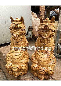 Cặp nghê giữ nhà phong thủy cầu tài lộc bằng gỗ bách xanh thơm nức kt cao 20cm 