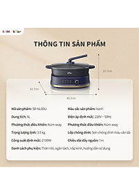 Nồi Lẩu 2 Ngăn Bear Đa Năng Nhiều Chế Độ Nấu Lẩu Hầm Ninh Chiên Rán Xào Chống Dính Cực Tốt Kháng Khuẩn 99,99% - SB NL60U HÀNG CHÍNH HÃNG