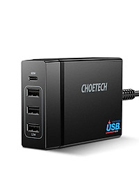 Cóc củ sạc nhanh 72W 3 cổng USB & 1 cổng PD Type-C 3.0 hiệu CHOETECH 1C3UEU-101BK cho điện thoại / máy tính bảng / Macbook / Laptop - Hàng chính hãng