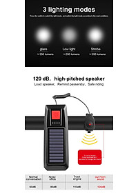 Năng Lượng Mặt Trời Đa Năng Đèn Xe Đạp Có Thể Sạc Qua USB Đèn Pha Xe Đạp Đèn Led Chống Nước Đèn Xe Đạp 3 Chế Độ LED Mountain Đèn Trước Xe Đạp Với 5 Chế Độ 120dB Còi Xe Đạp - Hàng Chính Hãng dododios