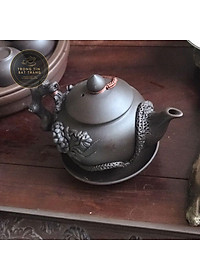 Bộ Ấm Chén Trà Đạo Gốm Tử Sa Bát Tràng Đắp Nổi Hoa Phù Dung Dáng Thủy Bình Dung Tích 400ml (Bộ Ấm Chén) ATSML 02.2