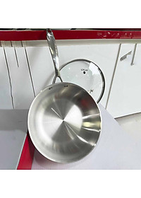 Chảo Inox 304 Cao Cấp 3 Lớp Đáy Liền Elmich Trimax kèm vung kính - Hàng chính hãng
