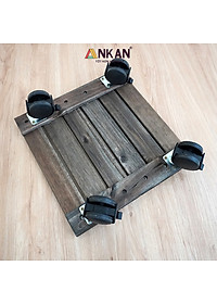 Đế Lót Chậu Cây Có Bánh Xe Thương Hiệu ANKAN, Đế Để Chậu Cây, Mặt Vuông Bằng Gỗ Tràm, Màu Đen Đường Kính 30 Cm, Tải Trọng 80kg - Hàng Xuất Khẩu