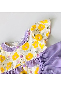Bộ quần áo lửng bé gái họ tiết Hoa vàng nhụy tím - AICDBGNRYYCO - AIN Closet