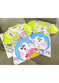 Đầm váy suông tay phồng mùa hè cho bé gái hình Hello kitty Doremon Pony Mickey size 12-30kg chất cotton mềm mát