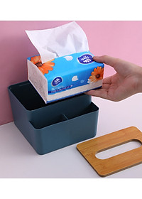 Hộp, Kệ Đựng Khăn Giấy Ăn Nắp Gỗ KUNBE Kèm 2 Ngăn Chứa Đồ Đa Năng Tiện Lợi