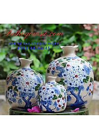 Bộ 03 bình hút tài lộc Bát Tràng men rạn vẽ hoa các mẫu