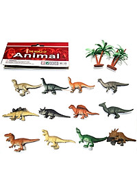 Bộ đồ chơi 12 mô hình khủng long mini Animal World 129 kèm cây trang trí (4x8 cm)