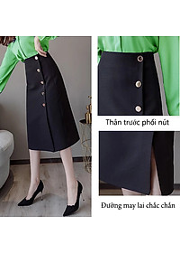 Chân Váy Công Sở New Design Dáng Chữ A Dài Qua Gối Hàng Thiết Kế Cao Cấp Chất Vải Tốt, Co Giãn Màu Đen CV0068