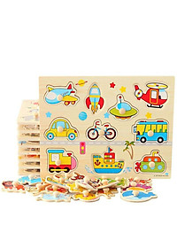 Đồ Chơi Trẻ Em - Đồ Chơi Xếp Hình - Combo 6 Bảng Núm Gỗ Cho Bé (Trái cây, Rau củ, Chữ, Số, Thú rừng, Thú biển)