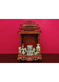 Bộ ban thờ thần tài, men rạn cổ, họa tiết đắp nổi thủ công. Gốm sứ Bát Tràng cao cấp.