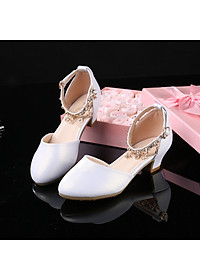 Giày cao gót cho bé gái 4 - 15 tuổi màu trắng quai móc duyên dáng GE51