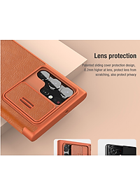 Bao da chống sốc cho dành cho Samsung Galaxy S22/ S22 Plus/ S22 Ultra hiệu Nillkin Qin Pro trang bị nắp bảo vệ Camera (Chất liệu da cao cấp, có ngăn đựng thẻ, mặt da siêu mềm mịn) - hàng nhập khẩu