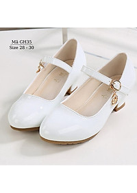 Giày cao gót cho bé gái 4 - 12 tuổi màu trắng thời trang đế 4 - 5cm da bóng duyên dáng dễ thương đi tiệc, nhảy khiêu vũ GH35