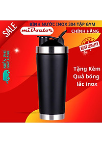 Bình Lắc Inox Tập Gym Shaker Cao Cấp Chính Hãng miDoctor 800ml – Chọn Màu Tặng Kèm Bóng Lò Xo Đánh Bột