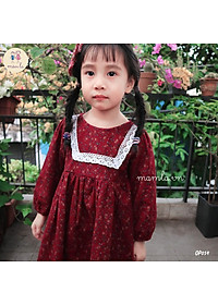 Váy đầm bé gái hoa nhí dài tay màu đỏ đô