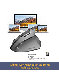 Chuột không dây kiểu đứng sạc pin HXSJ T22 wireless USB 2.4GHz chống mỏi tay chuyên dùng cho pc laptop macbook ipad tivi - Hàng chính hãng