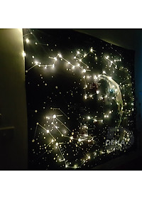 Combo bộ thảm tranh treo tường họa tiết dải ngân hà bằng vải mỏng và dây đèn led đom đóm trang trí (vải+ dây led+đinh)