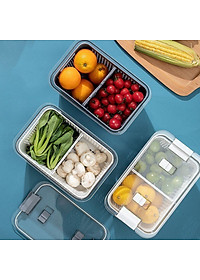 Hộp Đựng Thực Phẩm dễ dàng bảo quản rau củ để Tủ Lạnh 2 Lớp Có Lỗ Thoát Nước, Có Khóa Thoát Khí - Hàng Loại 1 