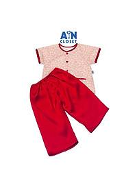 Bộ bà ba dài áo tay ngắn bé gái họa tiết Cúc trắng quần lụa đỏ - AICDBGJOAXLL - AIN Closet