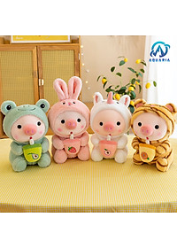 Gấu Bông Gối Ôm Thú Bông, Nhồi Bông Heo Baby Hóa Trang Uống Trà Sữa Siêu Dễ Thương Hot Hit 25cm