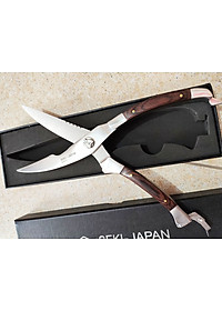 Kéo Cắt Xương Gà Vịt SeKi Nhật Bản, Cán 100% Gỗ Tự Nhiên chống trơn trược, Kéo cắt xương gà vịt chuyên nghiệp. Thép dày có lò xo bật nhảy giúp không mỏi tay