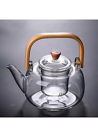 Ấm pha trà thuỷ tinh chịu nhiệt tay gỗ 1000ml có thể đun trên bế ga bếp hồng ngoại
