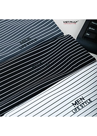 Áo Polo Nam VIỆT PHÁP Form Luxury - Thun Lụa Lạnh Sọc, lịch lãm, sang trọng 2A113