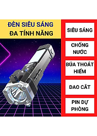Đèn pin siêu sáng có Búa 4 Trong 1 đa chức năng búa thoát hiểm khẩn cấp, chống nước siêu bền